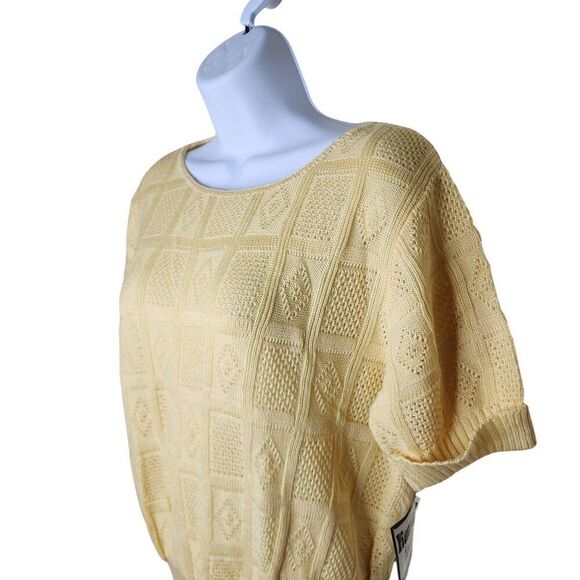 Vintage 80s Short Sleeve Pullover Sweater Womens Size L Yellow Open Knit NEW - Picture 3 of 6